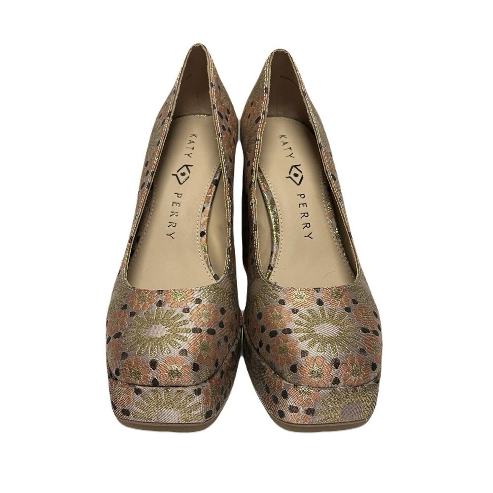 NEW Katy Perry Uplift Womens Size 6 Butterscotch & Gold Floral Platform Pump - Picture 3 of 9